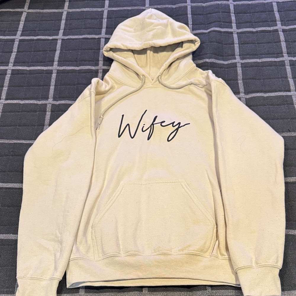 Cream Hoodie with 'Wifey' Print